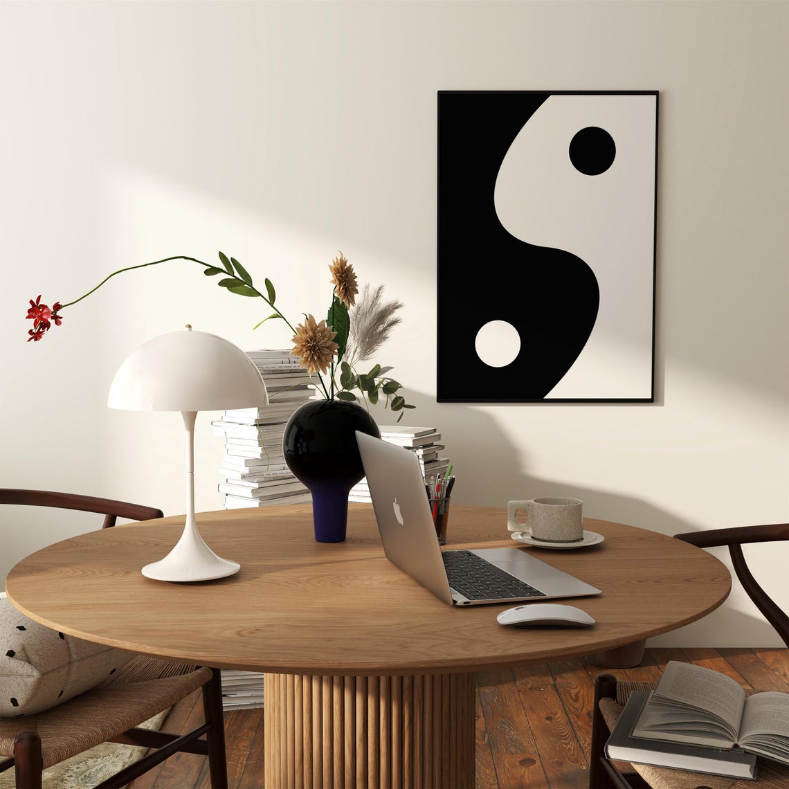 Yin Yang Symbol In Black And Beige Spiritual Modern Decor Poster - Image 3