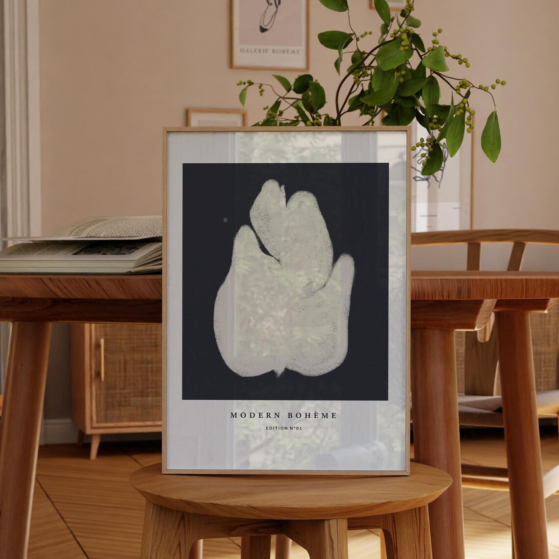 Modern Boheme Botanical Leaf Silhouette On Dark Black Art Poster - Image 3