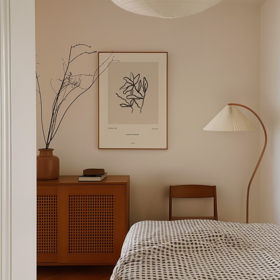 Black Line Botanical Sketch Floral Art Minimalist Neutral Tone Poster - Image 2