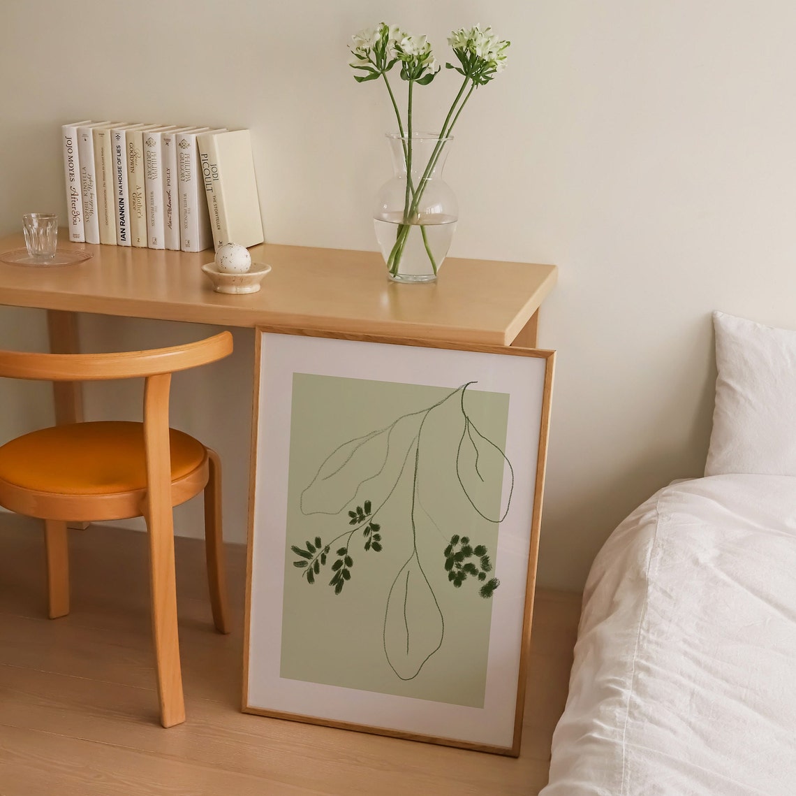 Sage Green Botanical Eucalyptus Branch Line Art Minimalist Poster - Image 2