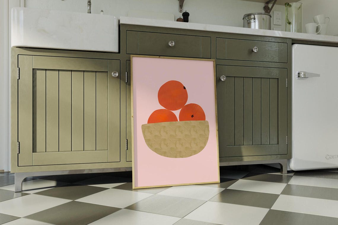 Oranges in a Bowl Pink Background Modern Citrus Fruit Art Poster - Image 2
