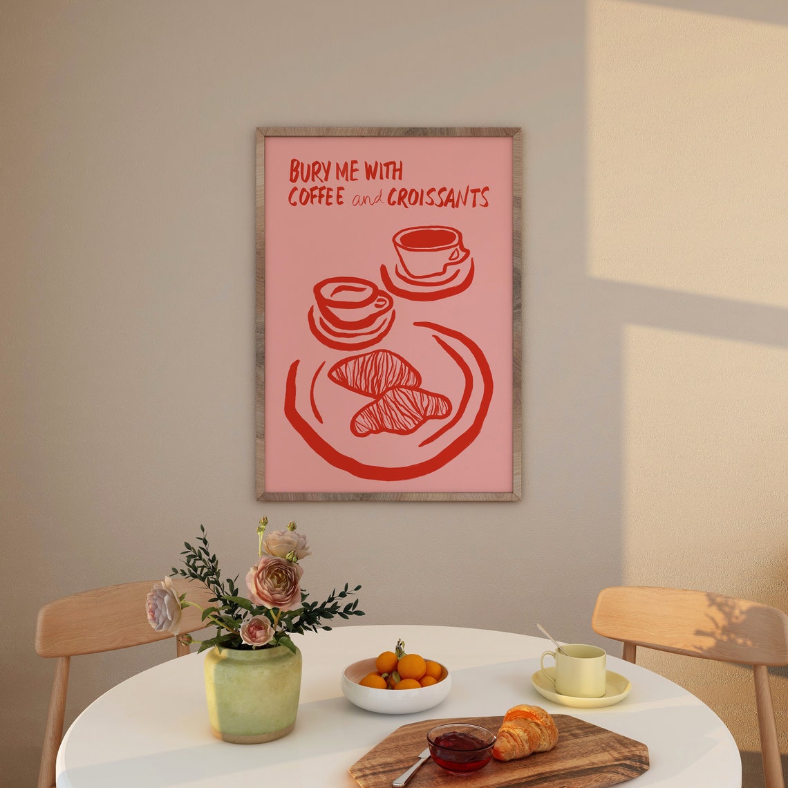 Bury Me With Coffee And Croissants Pink Parisian Cafe Quote Poster - Image 3