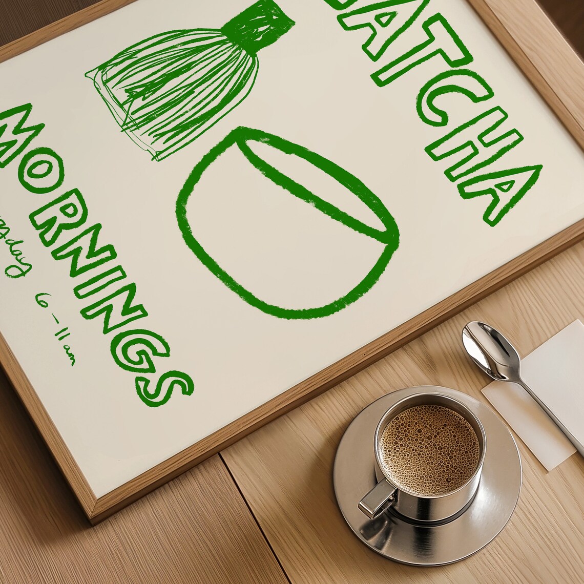 Matcha Mornings Retro Drink Art, Cafe Poster Print - Image 2