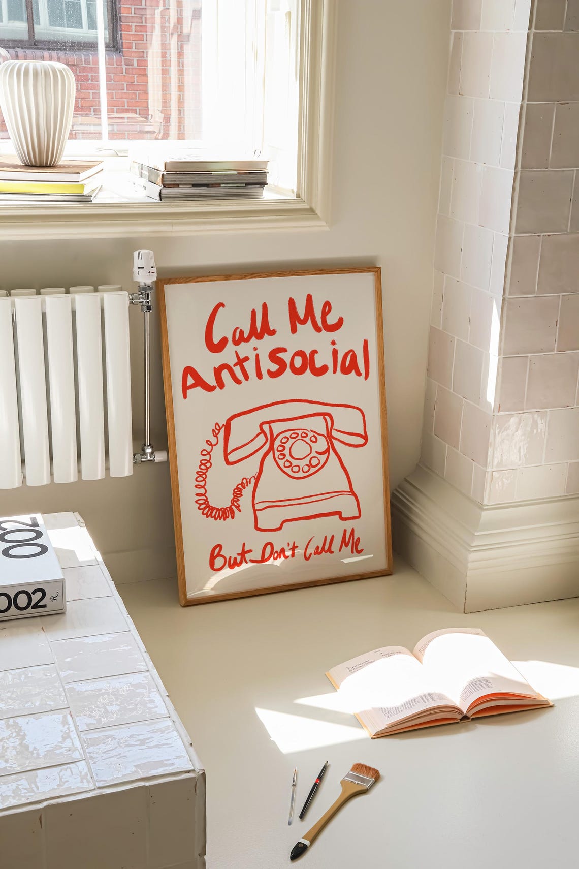 Call Me Antisocial But Don't Call Me Retro Red Phone Quote Poster - Image 3