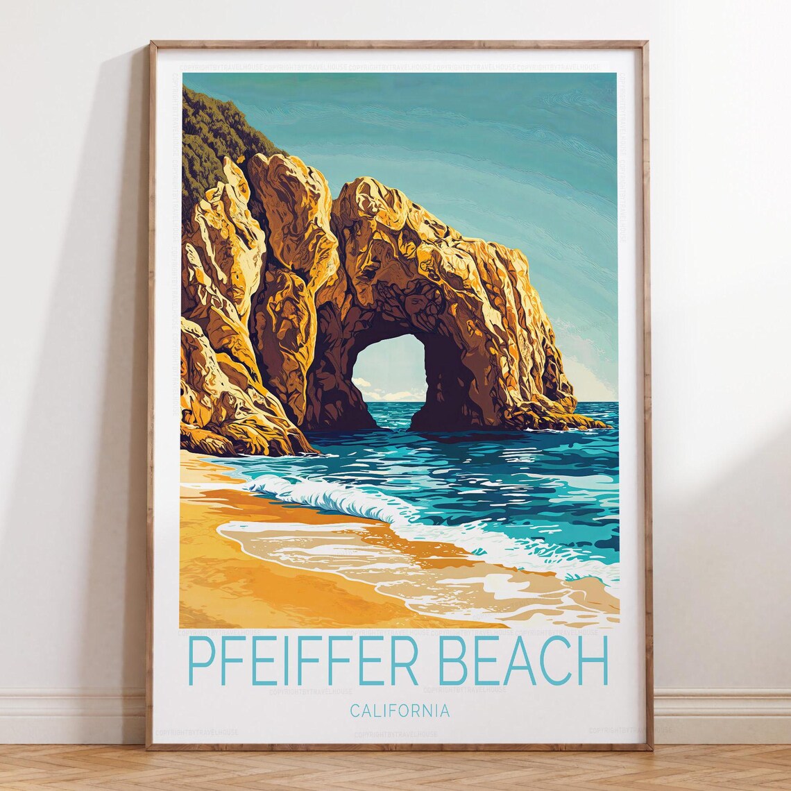 Pfeiffer Beach California Keyhole Rock Arch Big Sur Travel Poster