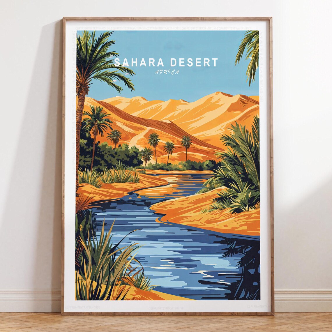 Sahara Desert Africa Oasis River Retro Vintage Travel Poster