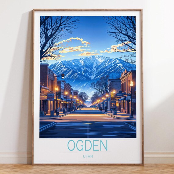 Ogden Utah Winter Main Street Scene Bottom Lettered Edition Travel Poster