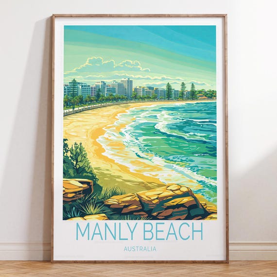 Manly Beach Australia Travel Poster Wall Art Print Housewarming Gifts Personalised