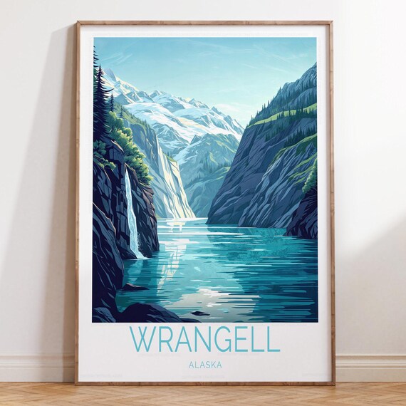 Wrangell Alaska Fjord Glacier Waterfall Vintage Travel Art Print