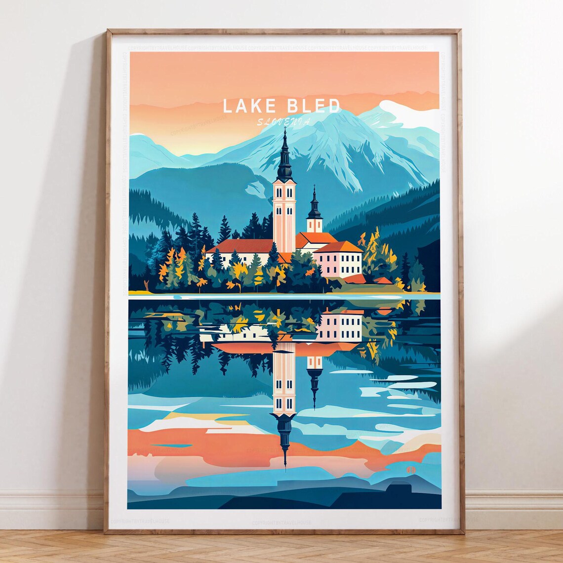 Lake Bled Slovenia Island Church Peach Sunset Sky Travel Print