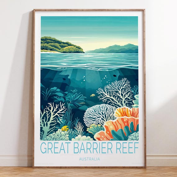 Great Barrier Reef Australia Travel Print Wall Art Poster Home Decor Gifts Birthday