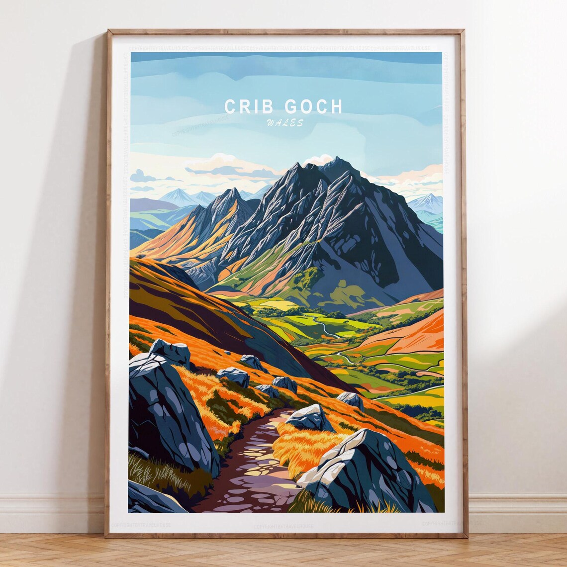 Crib Goch Wales Golden Mountain Valley Autumn Colors Travel Poster