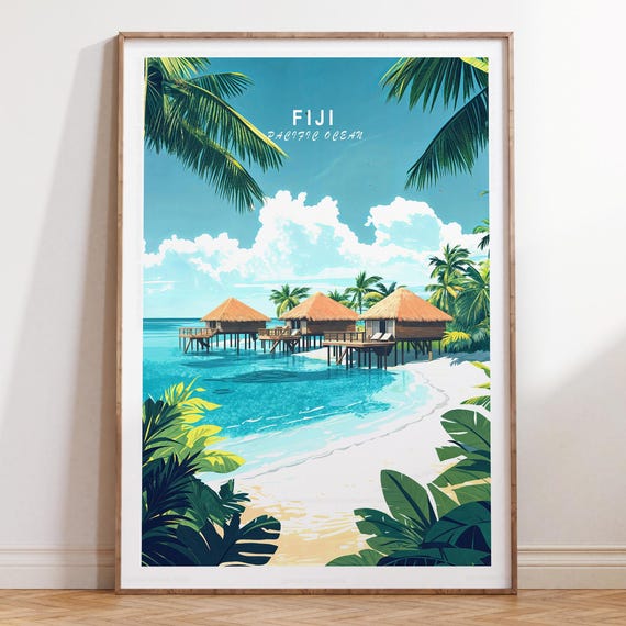 Fiji Pacific Ocean Travel Print Poster Wall Art Minimalist Birthday Gifts