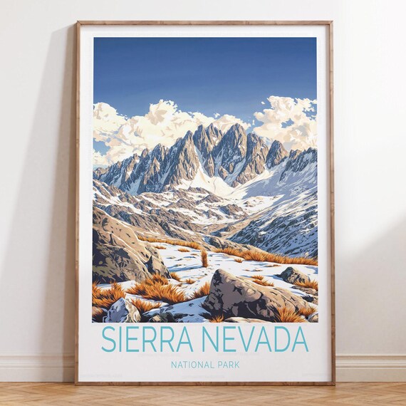 Sierra Nevada National Park Snowy Mountain Peaks Travel Poster