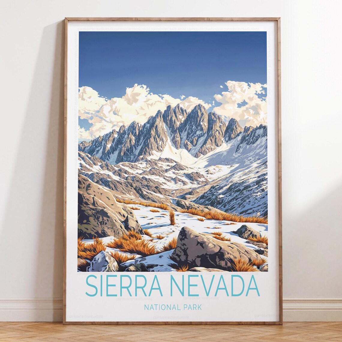 Sierra Nevada National Park Snowy Mountain Peaks Travel Poster