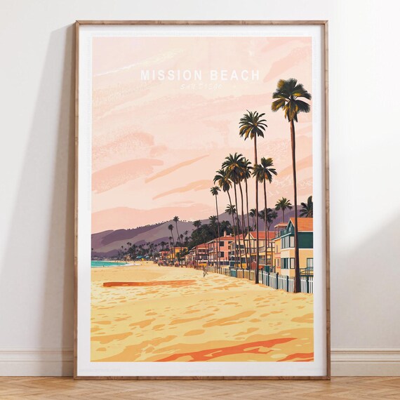 Mission Beach San Diego Palm Trees Sunset Beachscape View Poster