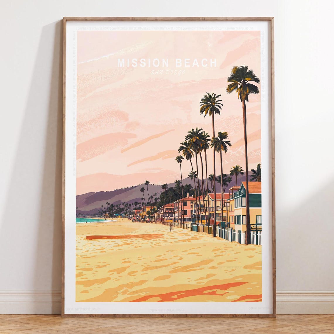 Mission Beach San Diego Palm Trees Sunset Beachscape View Poster