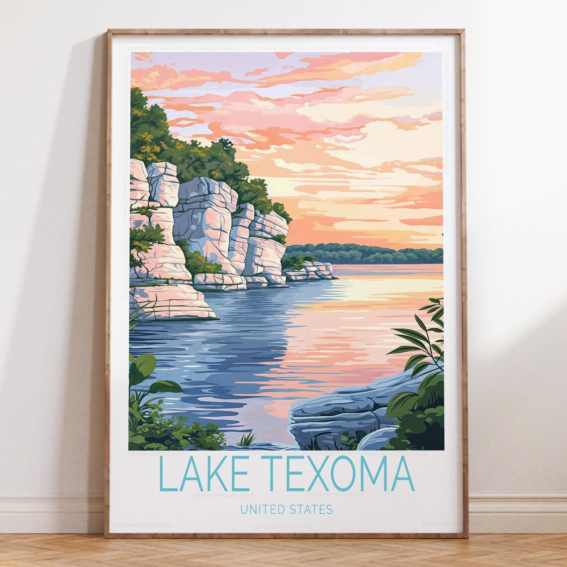 Lake Texoma United States Sunset Cliffs Travel Poster Escape