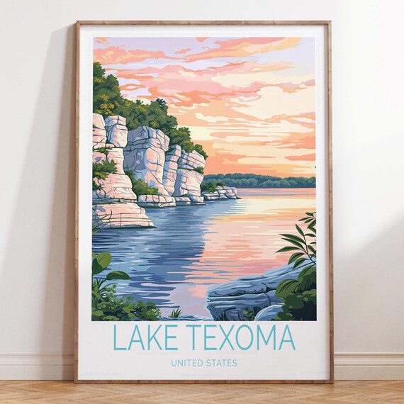 Lake Texoma United States Sunset Cliffs Travel Poster Escape
