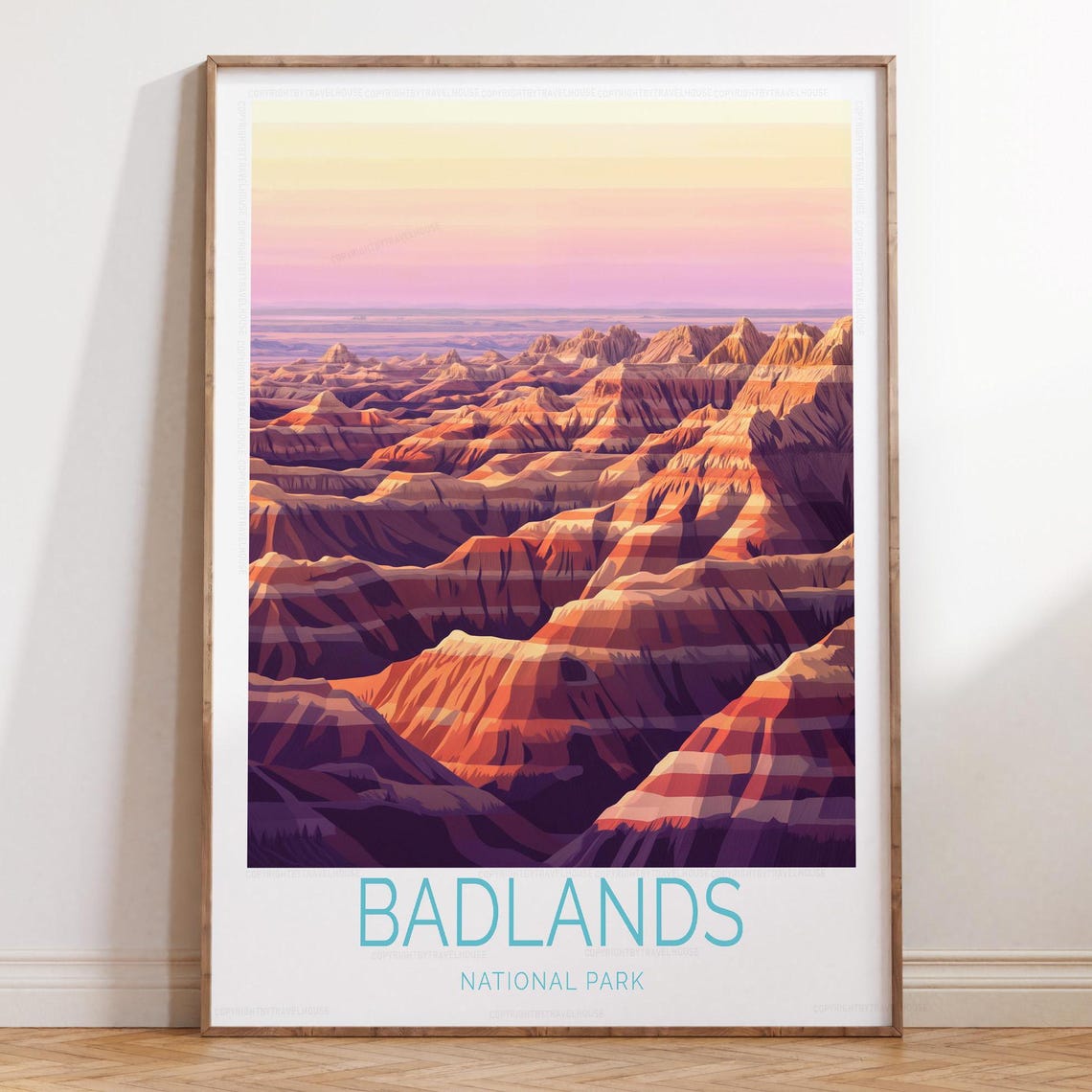 Badlands National Park Sunset Canyon Poster With Bottom Text