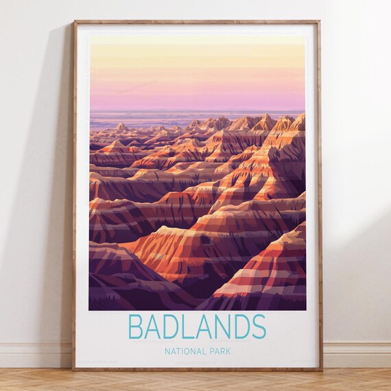 Badlands National Park Sunset Canyon Poster With Bottom Text