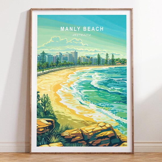 Manly Beach Sydney Australia Golden Sand Surf Waves Travel Poster