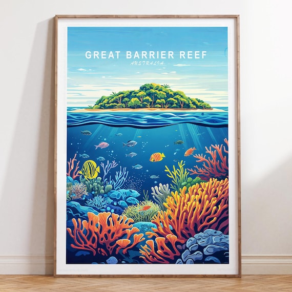 Great Barrier Reef Australia Tropical Island Coral Travel Poster