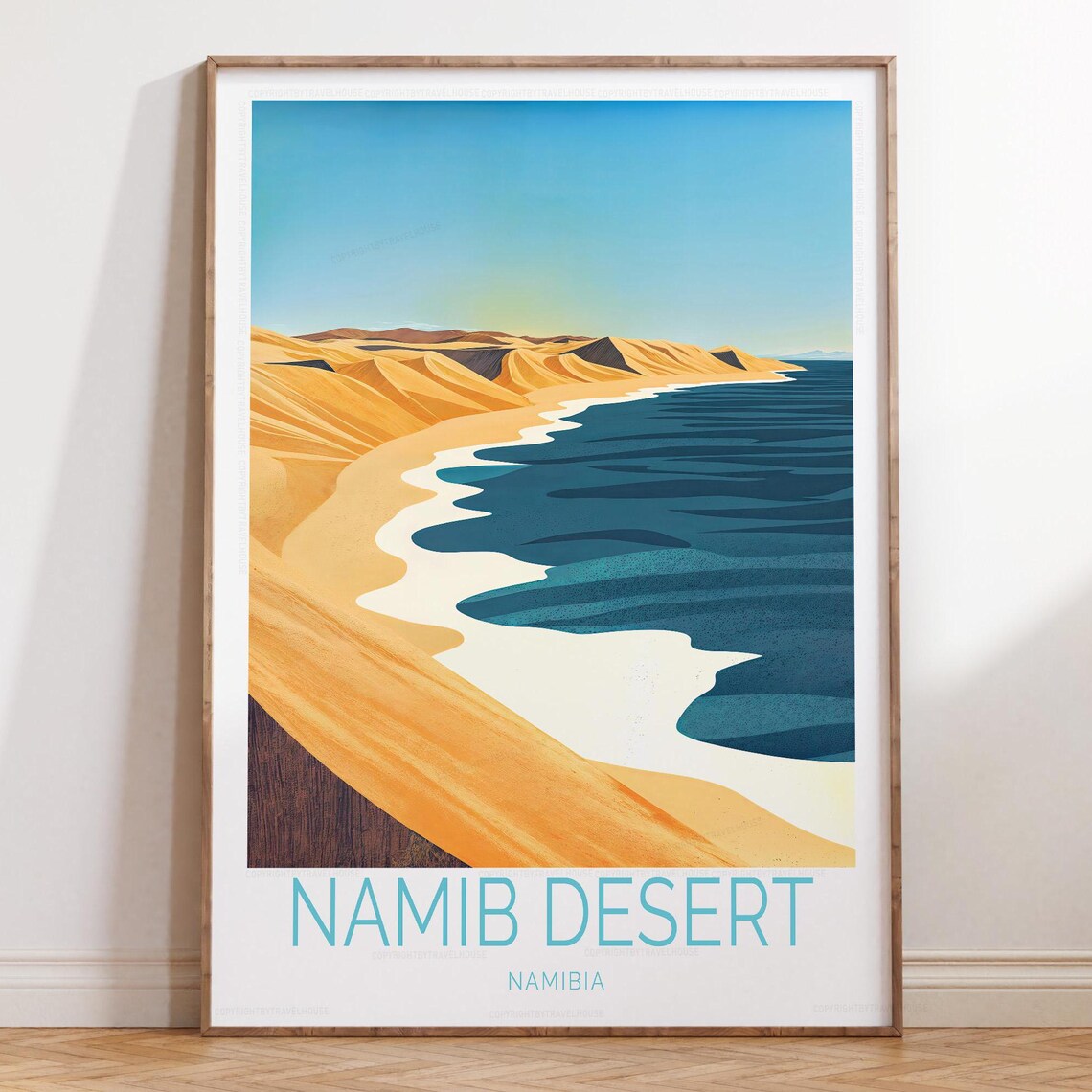 Namib Desert Golden Dunes Meeting the Atlantic Ocean Travel Poster