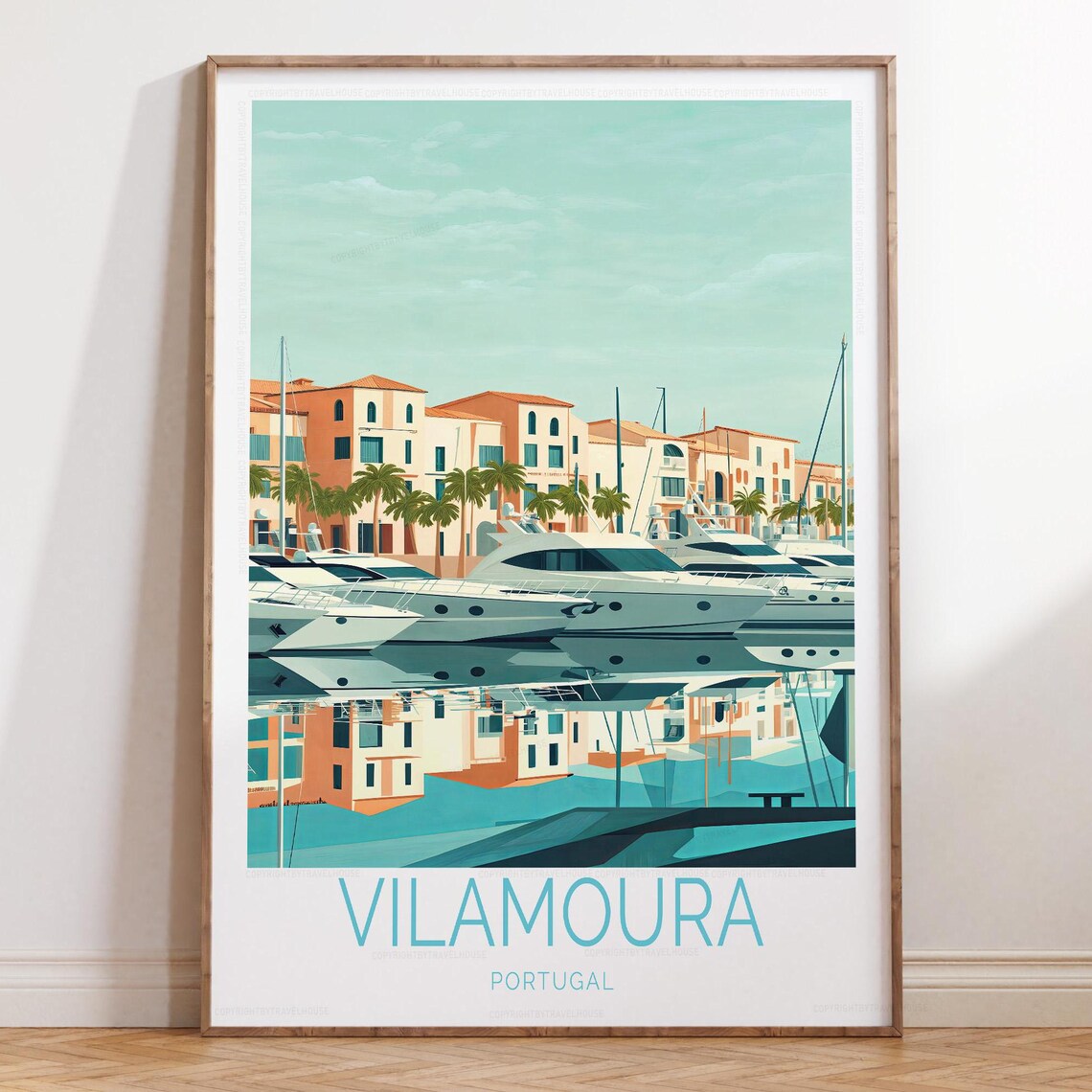 Vilamoura Portugal Marina Yacht Harbor Palm Retro Travel Poster