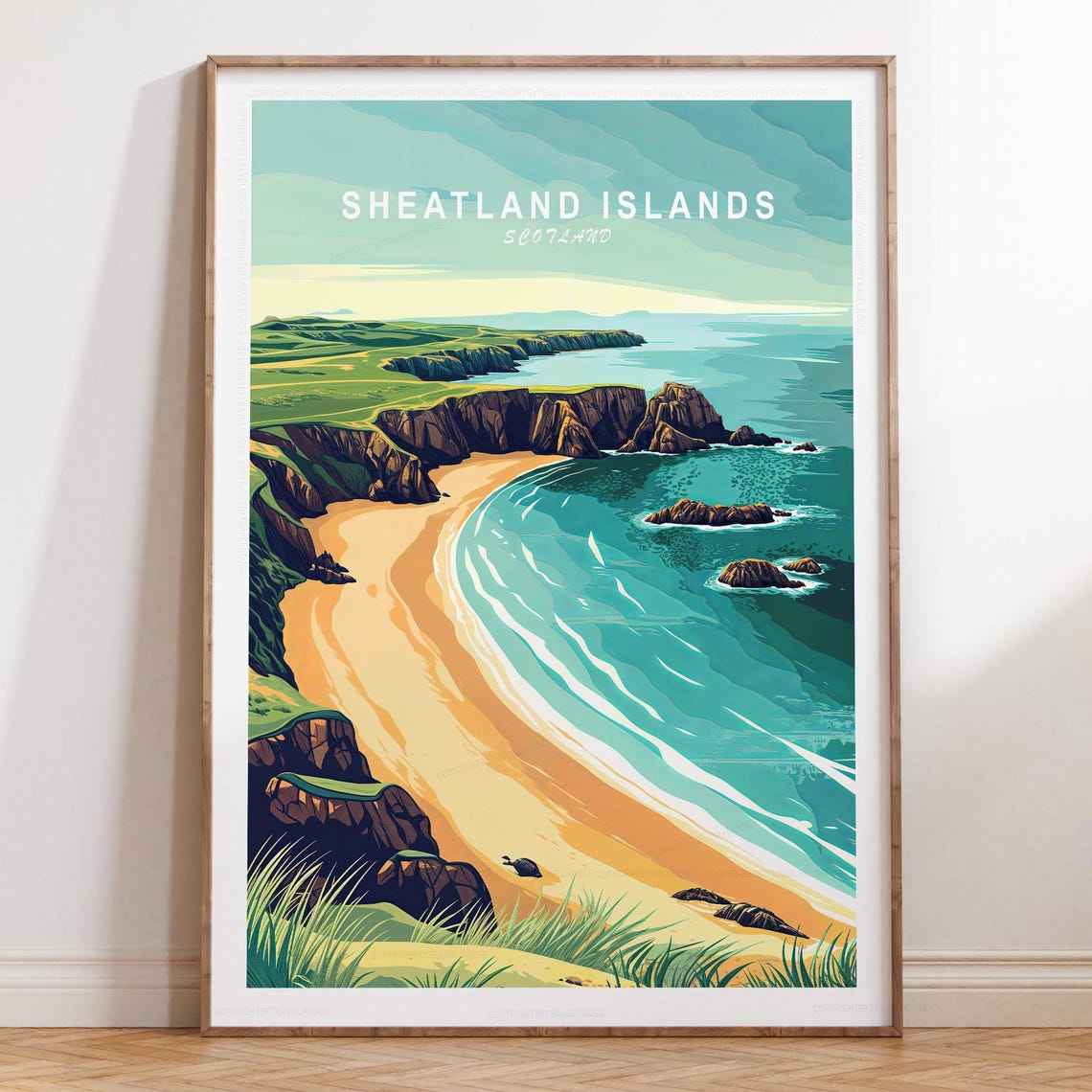 Shetland Islands Scotland Coastal Cliffs Retro Travel Poster