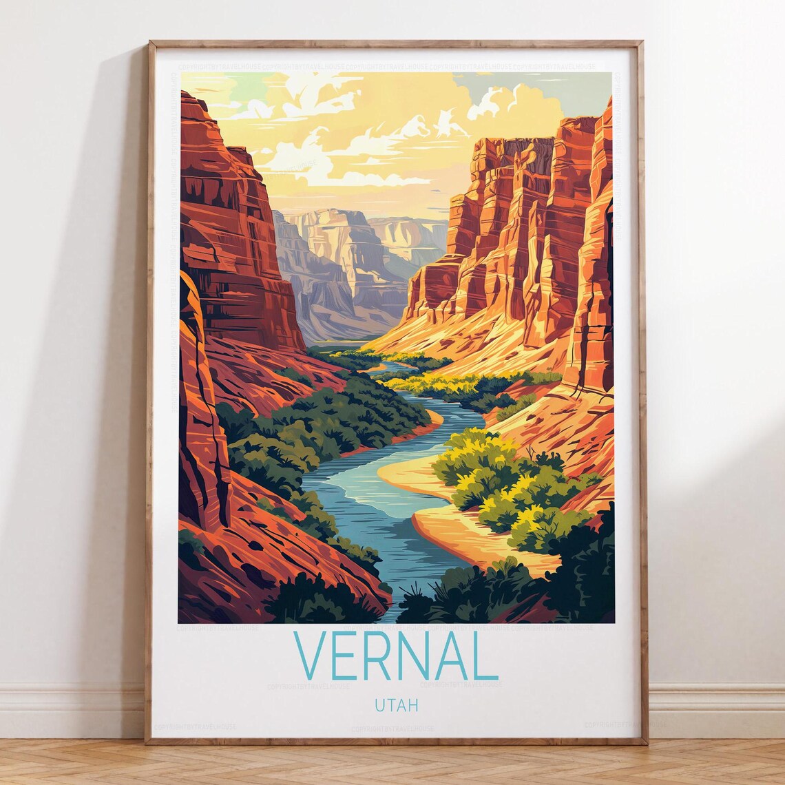 Vernal Utah Red Rock Canyon River Vintage Style Travel Poster