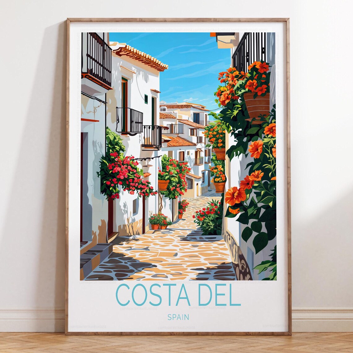 Costa Del Sol Spain White Village Flower Alley Travel Poster