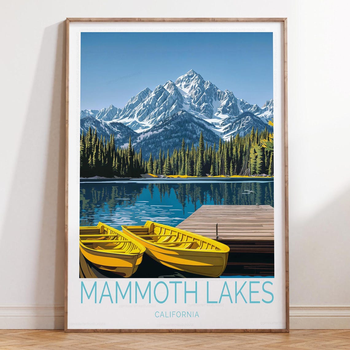 Mammoth Lakes California Yellow Canoes Mountain Travel Poster