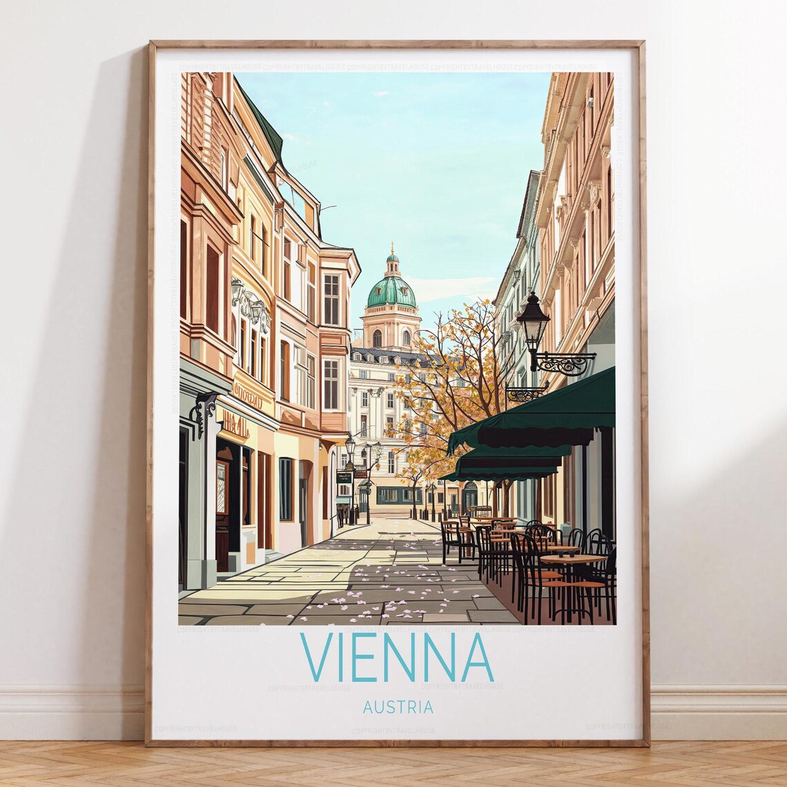 Vienna Austria Historic Street Cafe Terrace Old Town Travel Poster