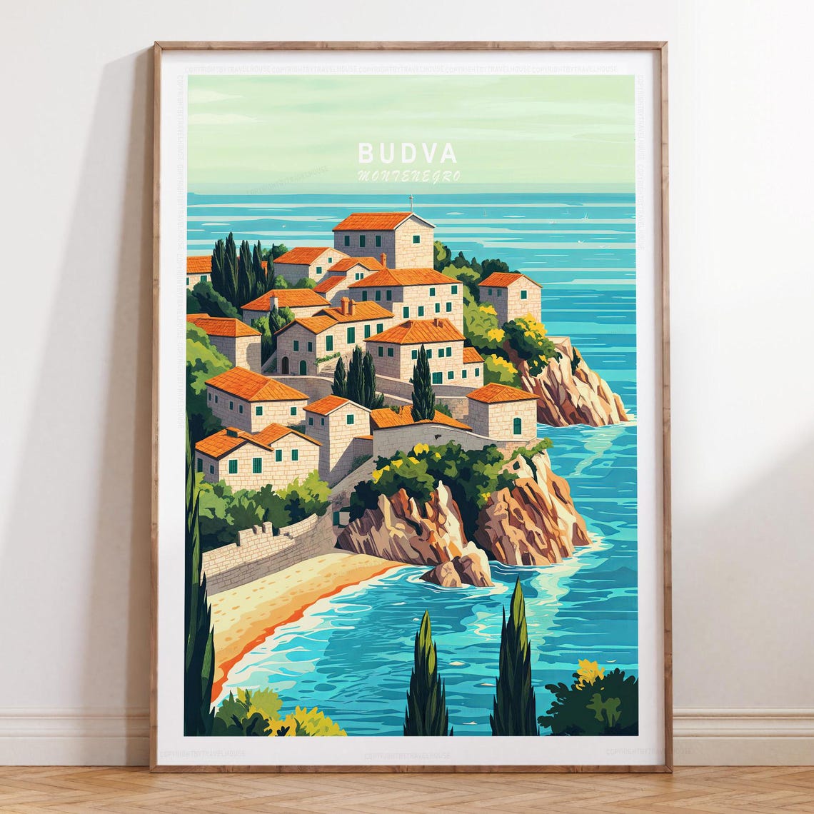 Budva Montenegro Old Town Coastal Cliffs Adriatic Travel Poster