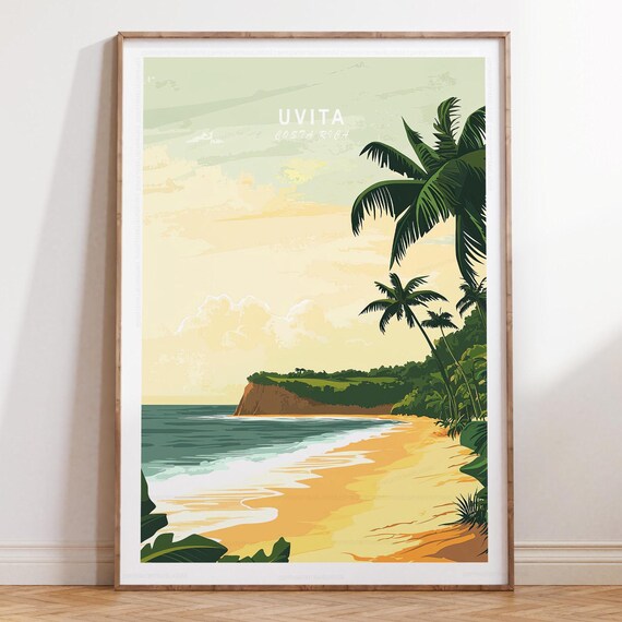 Uvita Beach Sunset Costa Rica Minimalist Coastal Travel Poster