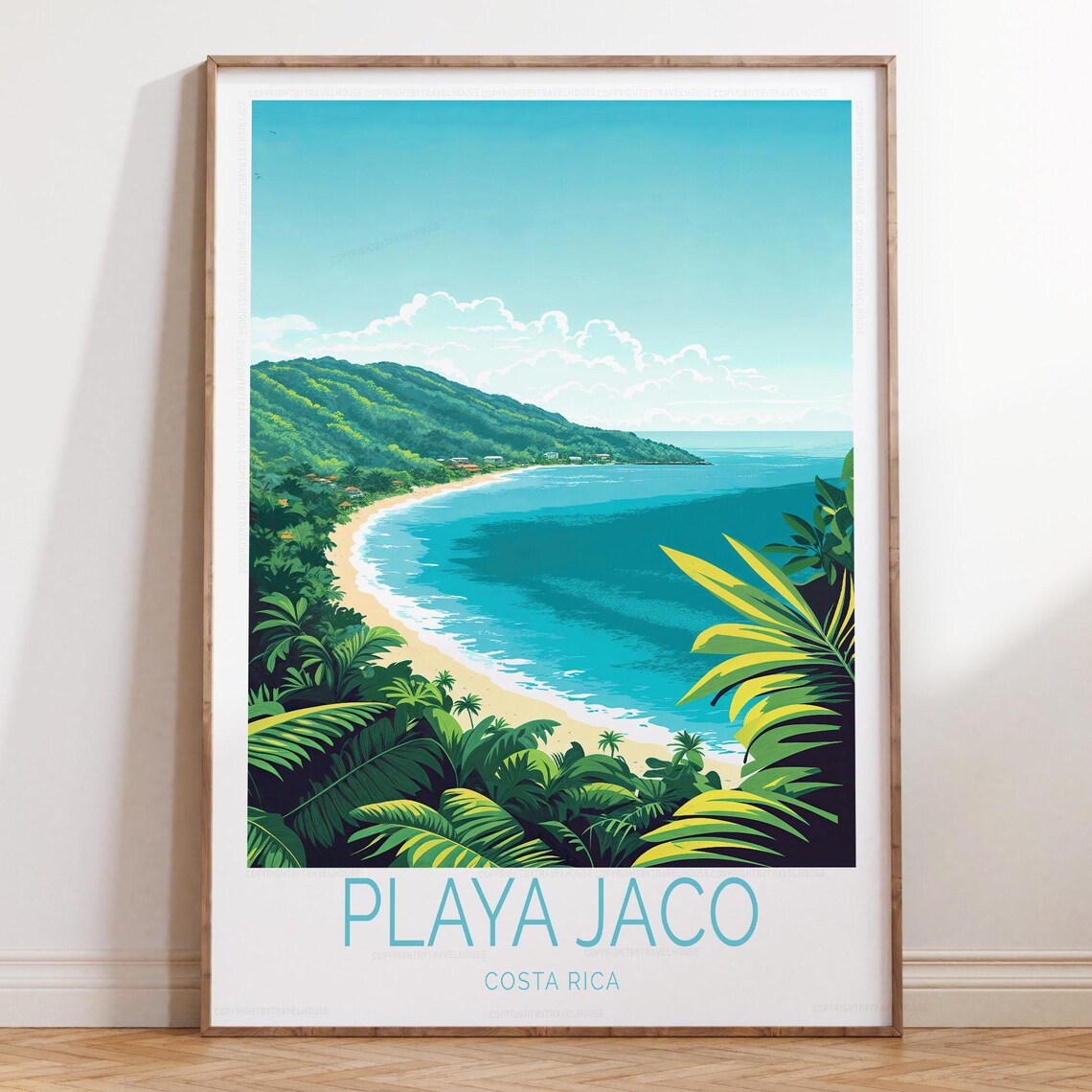 Playa Jaco Costa Rica Tropical Beach Palm Retro Travel Poster