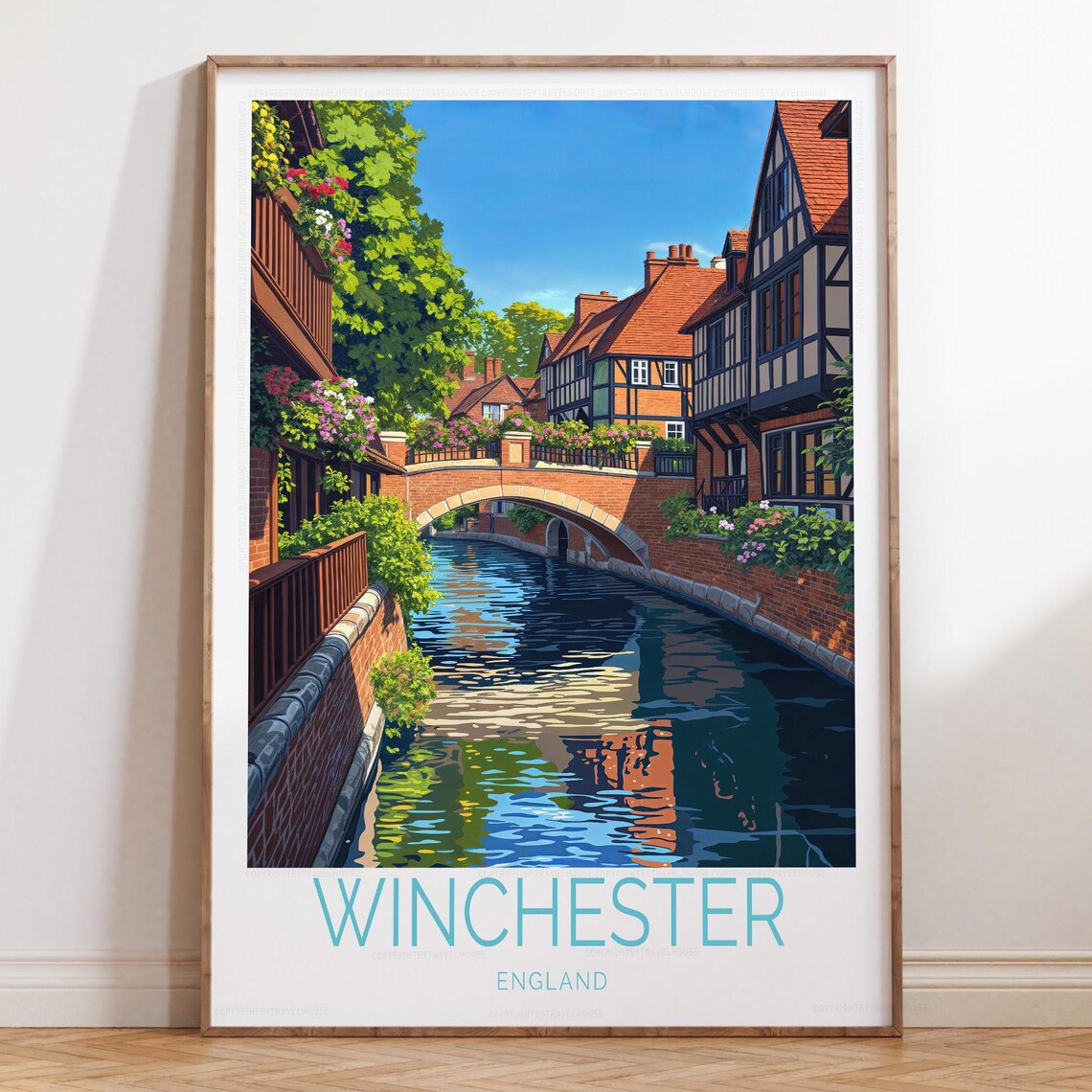 Winchester England Canal Bridge Flower Baskets Idyllic Poster