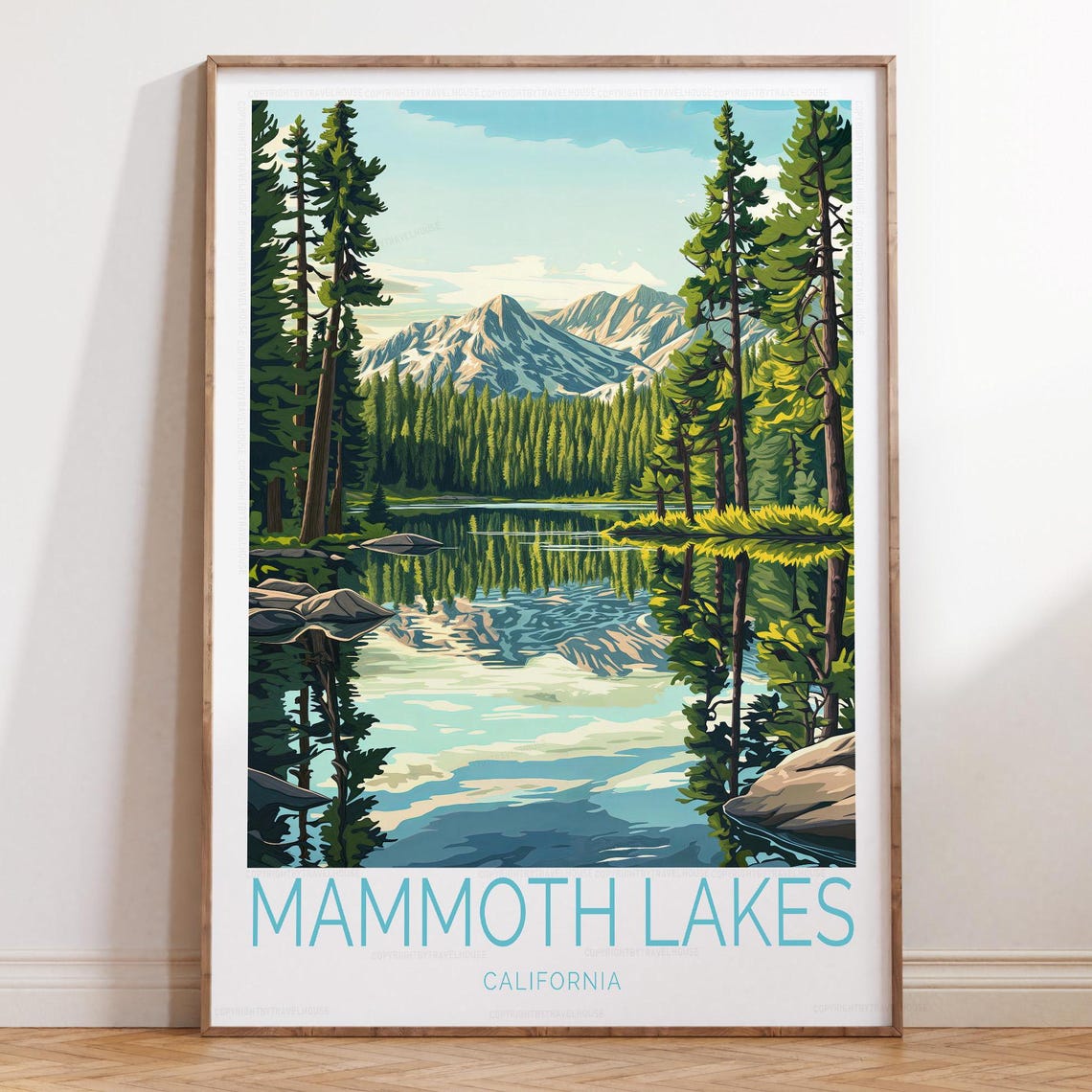 Mammoth Lakes California Pine Forest Lake Reflection Travel Poster