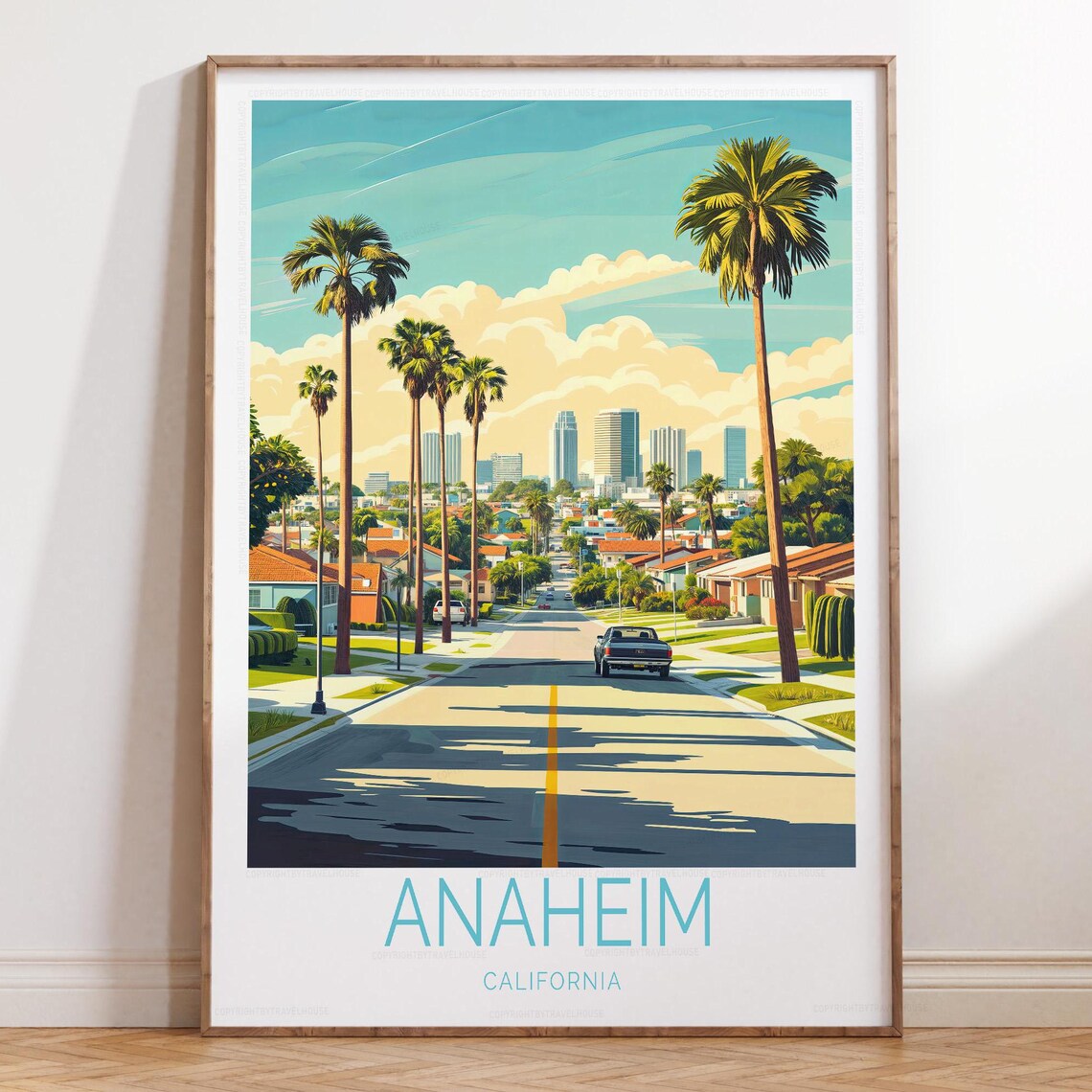 Anaheim California Sunset Avenue Palm Trees Travel Poster Artwork