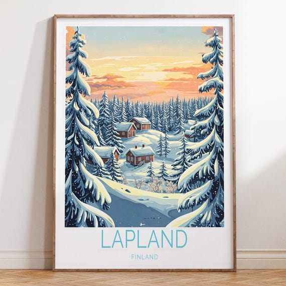 Lapland Finland Travel Poster, Winter Travel Poster