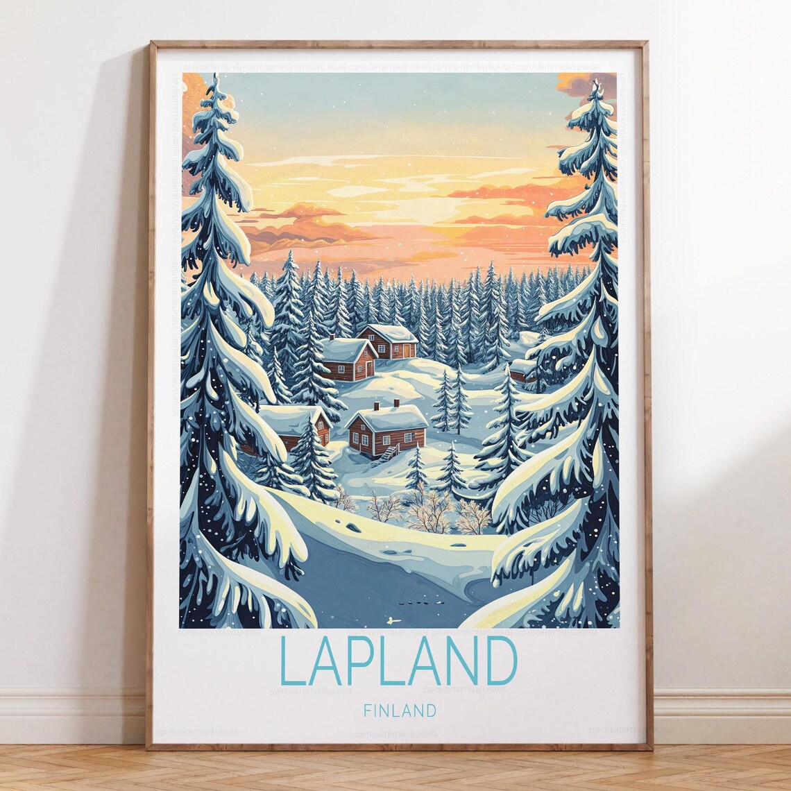 Lapland Finland Travel Poster, Winter Travel Poster