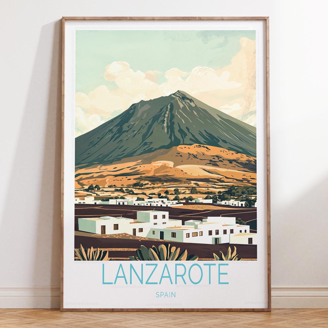 Lanzarote Spain Volcano Village Dramatic Landscape Travel Poster