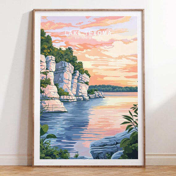 Lake Texoma United States Sunset Cliffs Lakeside Travel Poster