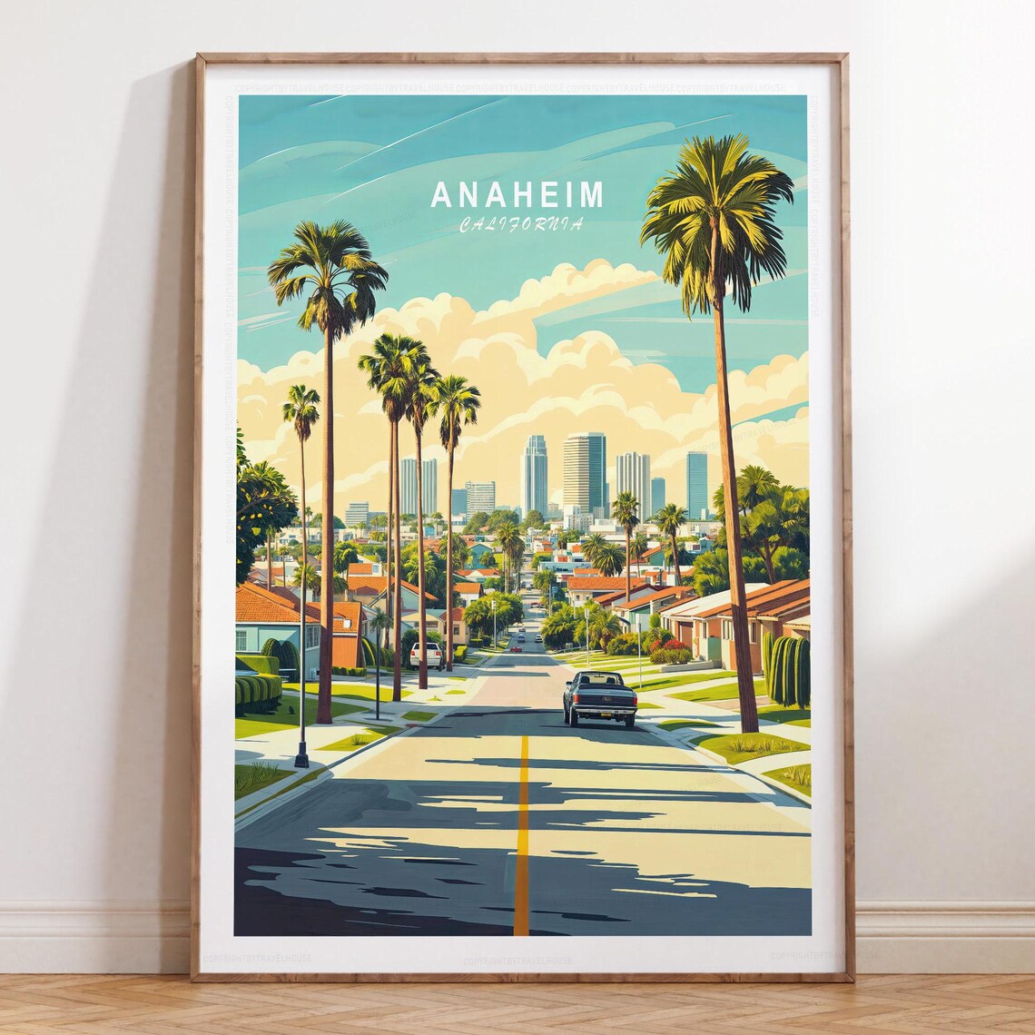 Anaheim California Golden Boulevard Vintage Style Travel Poster