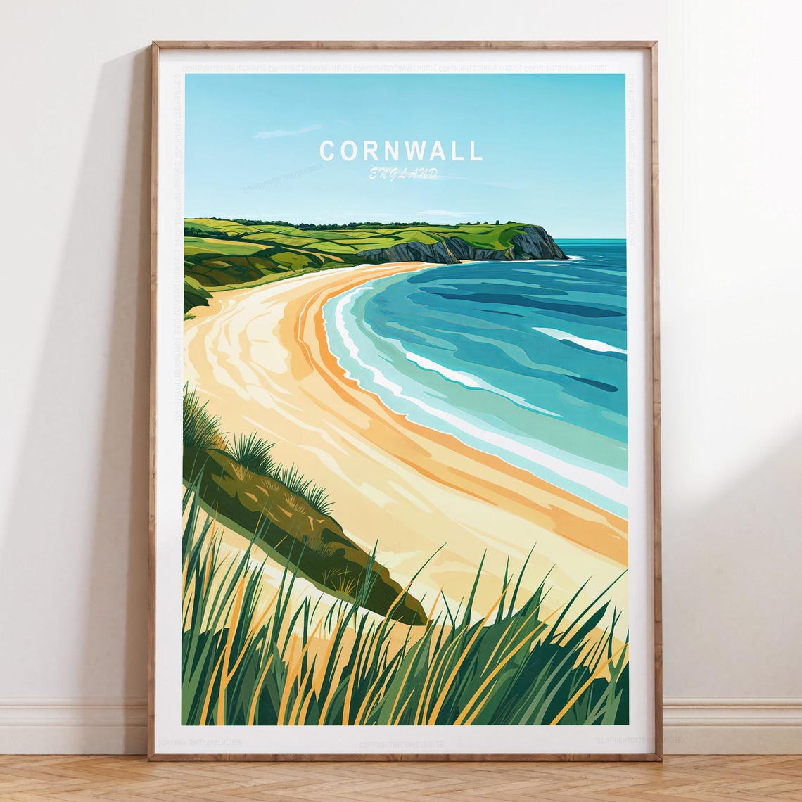 Cornwall England Sandy Beach Cove Turquoise Water Travel Poster