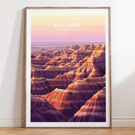 Badlands National Park Sunset Canyon View Poster With Top Text