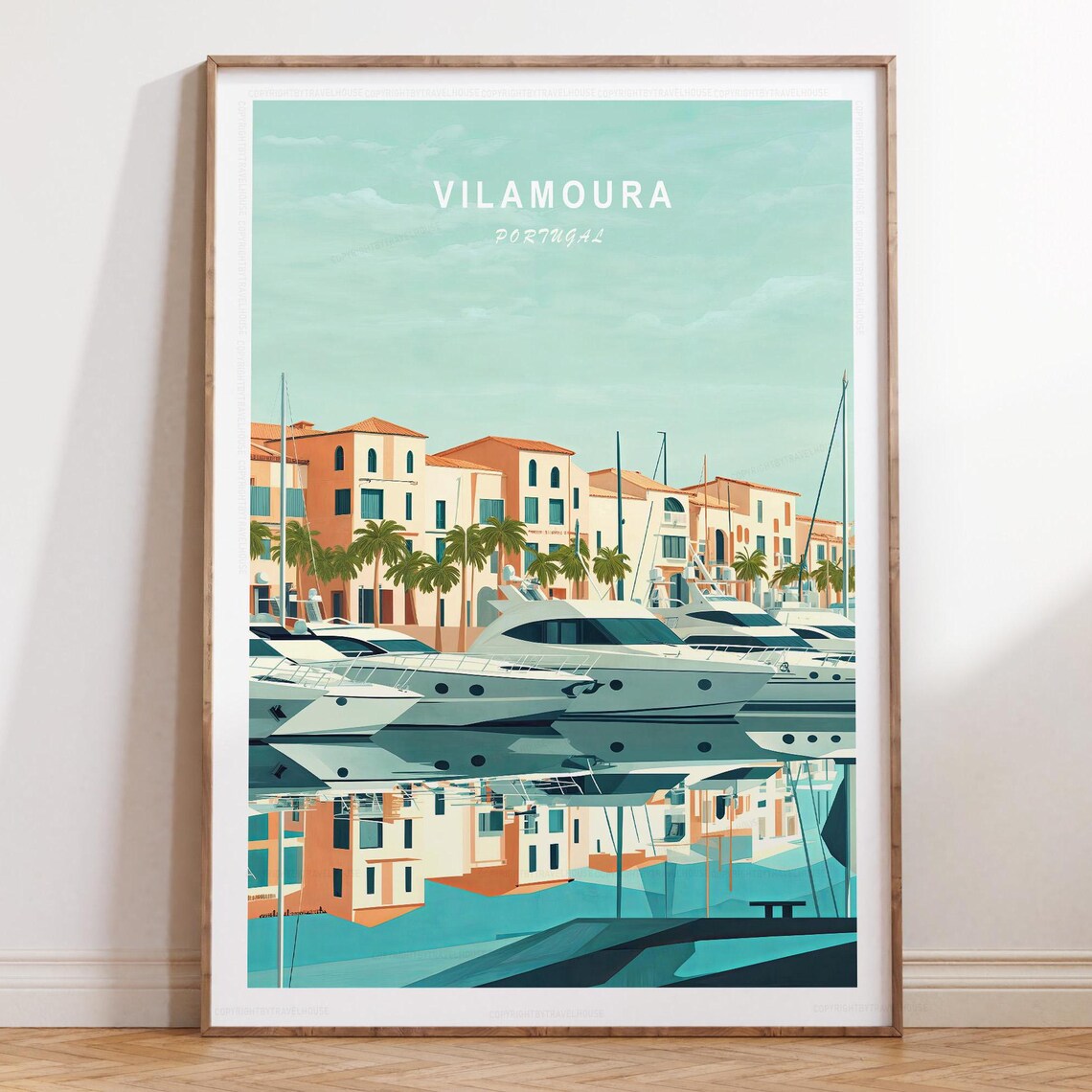 Vilamoura Portugal Marina Yachts Waterfront Algarve Travel Poster