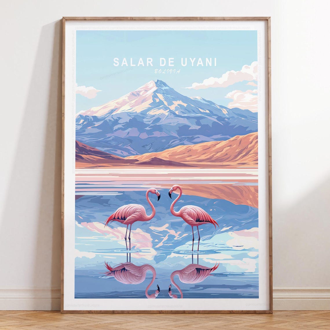 Salar de Uyuni Bolivia Flamingos Reflective Salt Flat Poster