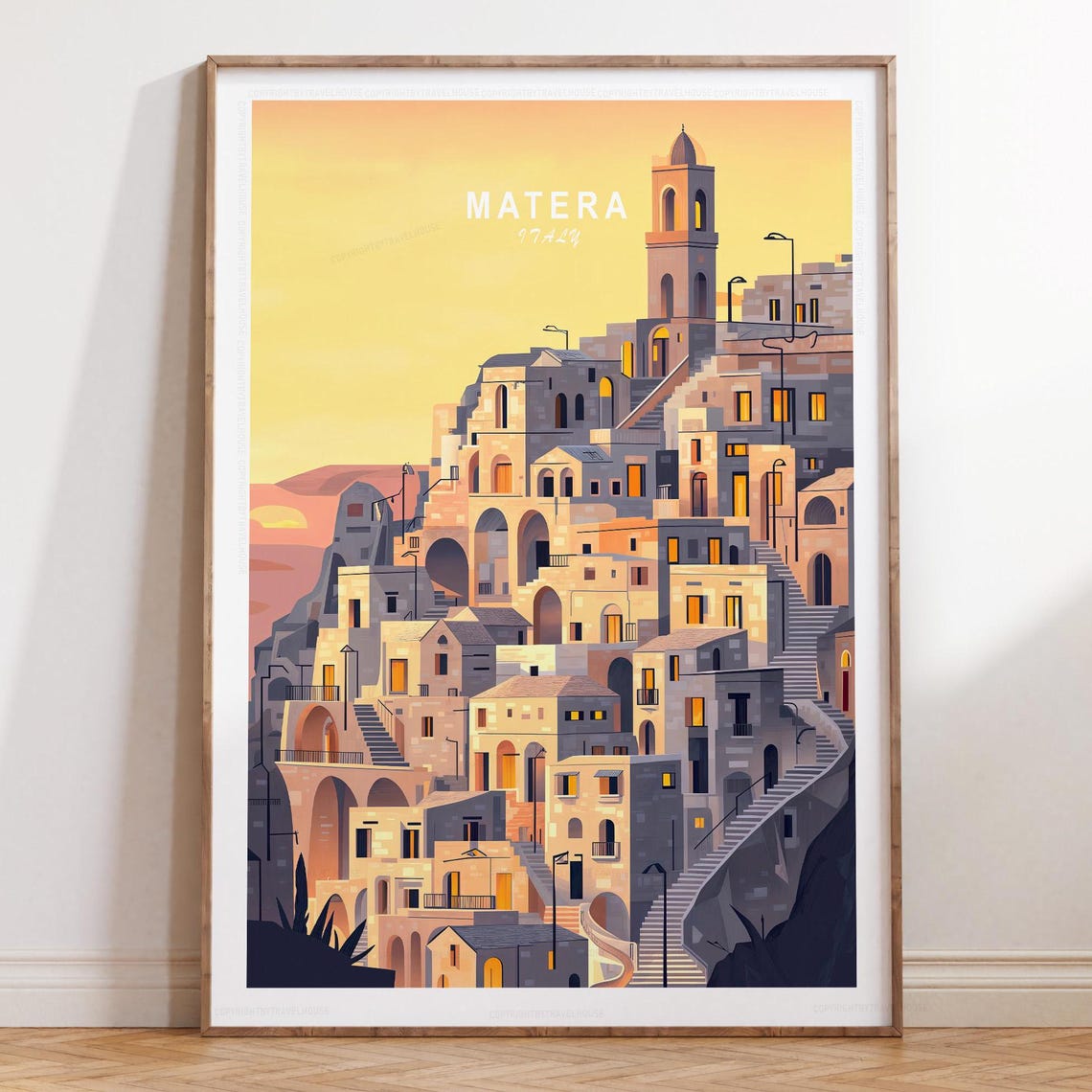 Matera Italy Golden Sunset Over Ancient Cave City Sassi Poster